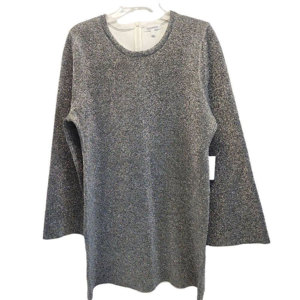 GOOD AMERICAN Bell-Sleeve Silver Metallic Sparkle Mini Dress Size 6 NWT F21